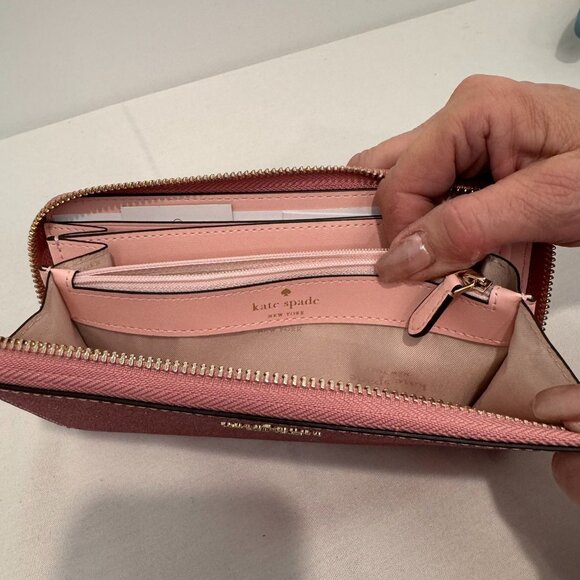 NEW Kate Spade Mavis Street Neda Zip Around Glitter Wallet Rose Pink - Picture 8 of 11